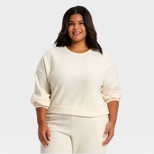 NWT Auden Women's Teddy Pullover Sweatshirt Off- White XL